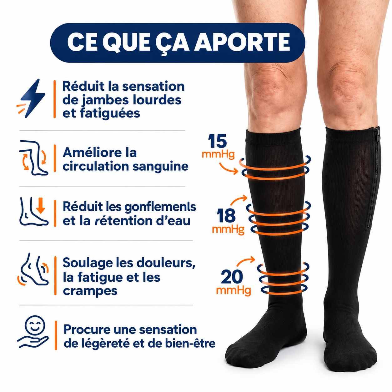 Chaussettes de Compression à Fermeture Éclair