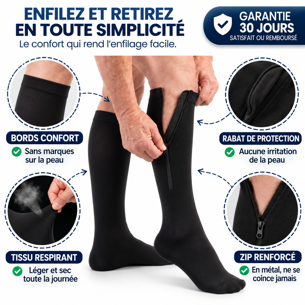 Chaussettes de Compression à Fermeture Éclair