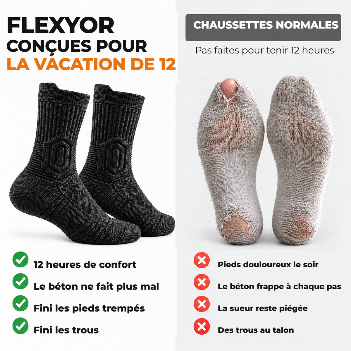 Comparatif FLEXYOR contre des chaussettes normales