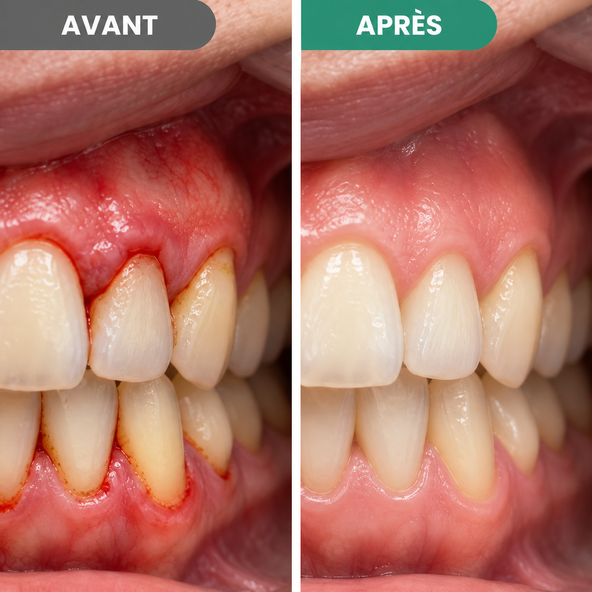 Gencives avant et après utilisation du gel