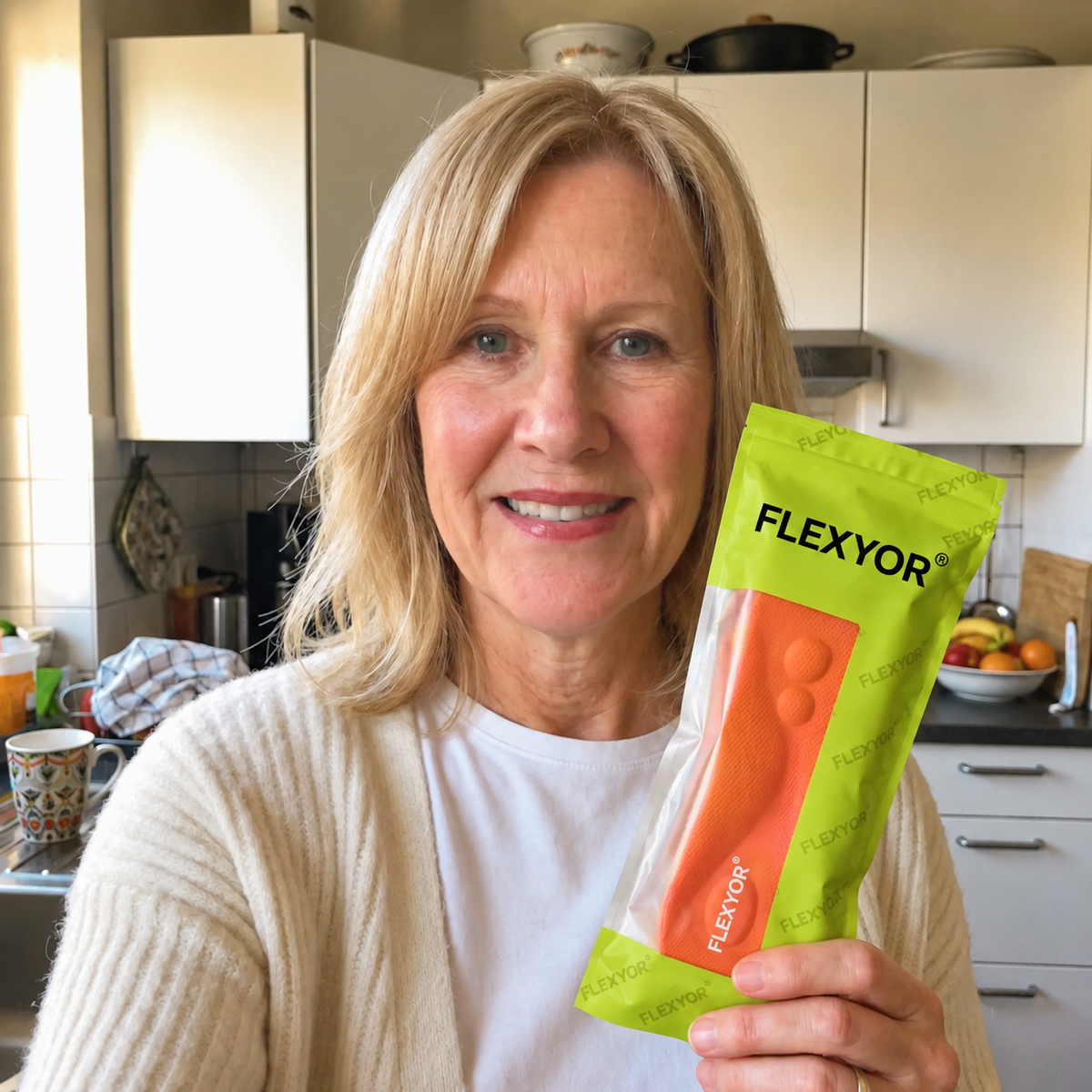 Petra L., cliente, avec ses semelles FLEXYOR